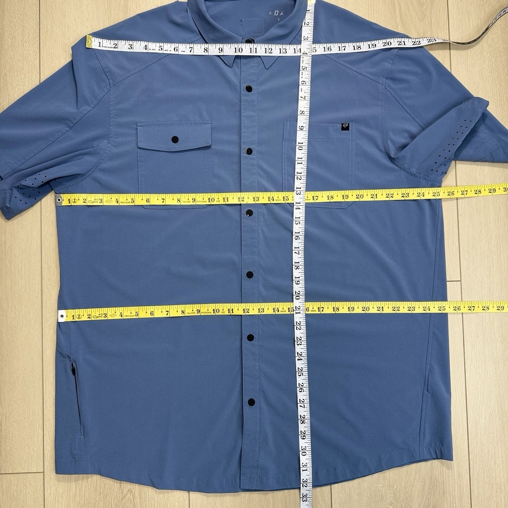 FOX Racing Men's Short Sleeve Performance Button Shirt Blue Ventilated Pockets - Picture 7 of 8